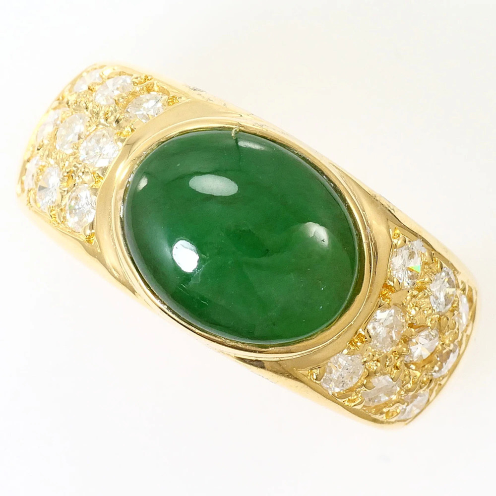 18K (18-karat) Yellow Gold Ring, 1 piece, Jadeite and Diamond (carat mark not...